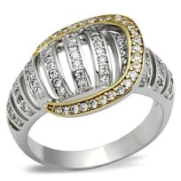 SS015 - Gold+Rhodium 925 Sterling Silver Ring with AAA Grade CZ  in Clear