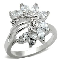 SS018 - Silver 925 Sterling Silver Ring with AAA Grade CZ  in Clear