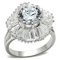 SS020 - Silver 925 Sterling Silver Ring with AAA Grade CZ  in Clear