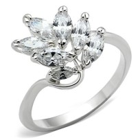 SS034 - Silver 925 Sterling Silver Ring with AAA Grade CZ  in Clear