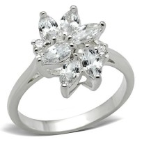 SS055 - Silver 925 Sterling Silver Ring with AAA Grade CZ  in Clear